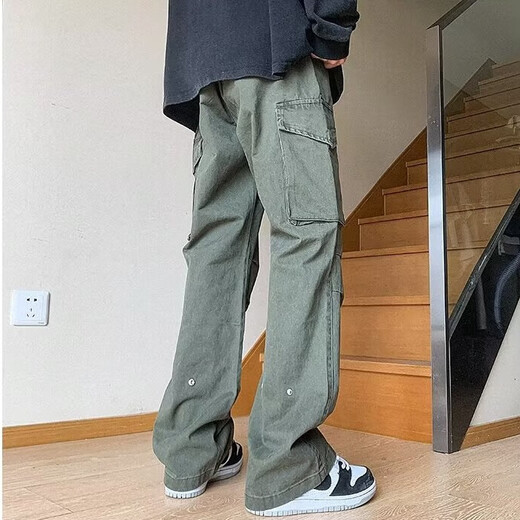 7 Pantalons décontractés rétro américains de haute qualité pour hommes en automne nouvelle marque de mode Fashion High Street Street Loose Loose Straight Work Clbfs-B826 Green XL
