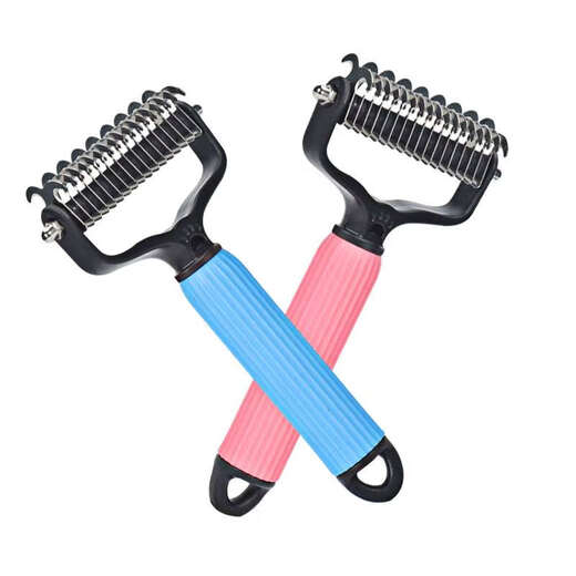 New pet products pet detangling comb, hair removal comb, grooming comb, double-sided stainless steel detangling comb, upgraded large detangling comb, blue, no Specifications