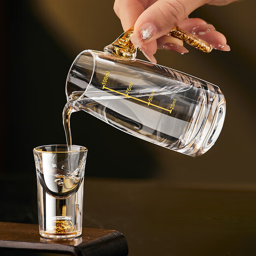 CLITON Wine Tasting Style Gold Foil Crystal White Wine Glass Wine Divider Set One-cup Moutai Small Wine Glass 6 Cups 6 Pots