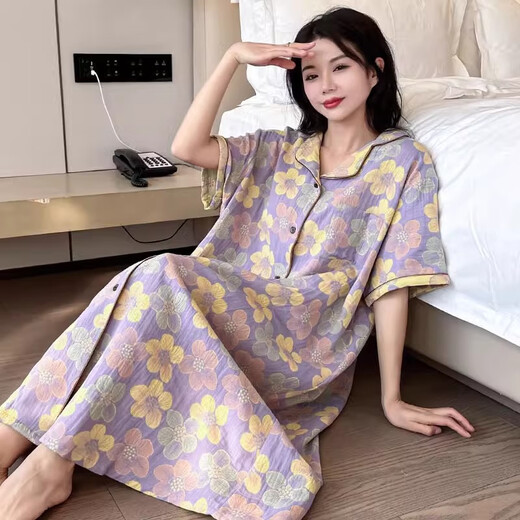 Jiuhongfei Pure Cotton Cother Bargit Size Nightgown для женщин 200 джин [Джин равняется 0,5 кг] добавить жир и добавить жирную мм летнюю тонкую хлопковую пряжу пижаму, а домашняя одежда можно носить за пределами YZ16817SQ средний размер (130-240 Jin [Jin равняется 0,5 кг])))