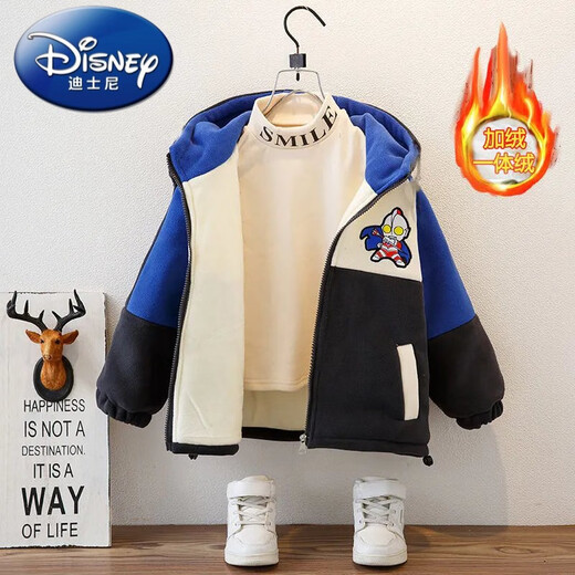 Disney Boys' Jackets Winter Children's New Clothes Fashionable Baby Children's Wool Sweaters Autumn Ultraman Jackets Blue Orchid Velvet Jackets 110