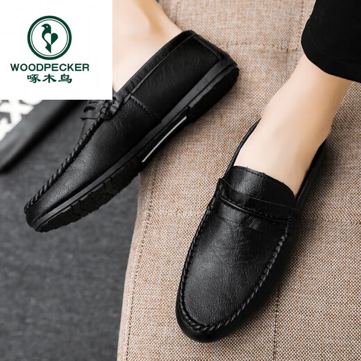 Holzspecker Fahrschuhe Ein Fuß Antrieb Loafer Lederschuhe wasserdicht britische Mütze Schuhe Herren trendige Schuhe Casual Schuhe Low Top D838 Black 40