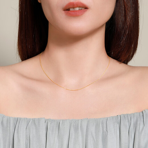 Mengjinyuan 18K gold necklace k yellow light luxury fashion Chopard chain clavicle chain plain chain as a birthday gift for girlfriend 40.5cm - about 1.05g