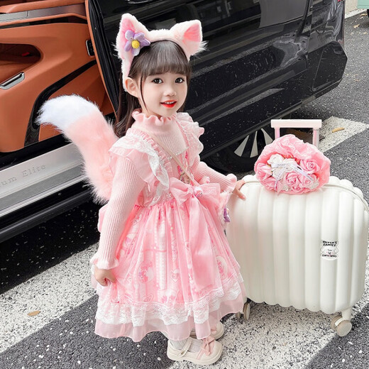 G.duck Little Yellow Duck Lolita Princess Dress Girls Dress Autumn Children's Skirt Girls Sweater Puff Skirt Autumn and Winter Belle Pink Sweater Dress Comes with Bustle 130 Recommended 120-130cm7-8 years old