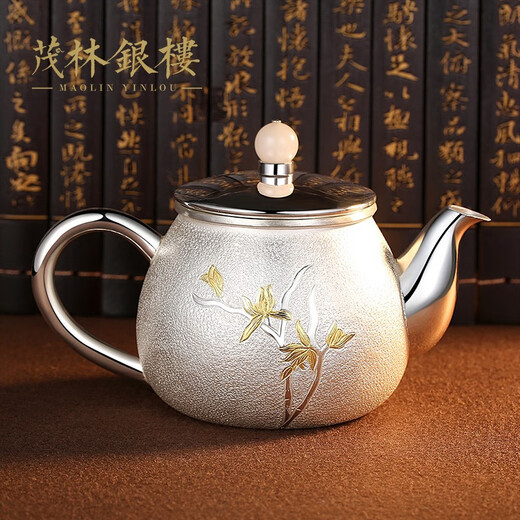 
Maolin Silver Pot orchid 999 foot silver tea set silver teapot tea cup tea ceremony home kung fu brew teapot owner cup one pot 4 cup + 1 fair cup total about 675g