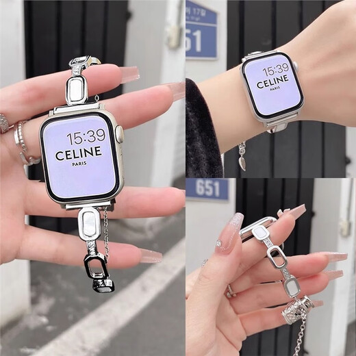 
Star Welcoming Metal Bracelet iwatchS8/S9 Apple Watch Apple Watch87654 Strap Se Bracelet Inlaid Diamond Bracelet Shell Retractable Chain-Silver Apple iWatch S841mm