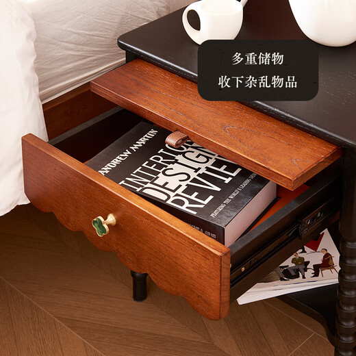 
Guangming Furniture Solid Wood Bedside Table Simple Medium-Aged North American Red Oak Bedside Table Retro Style Bedside Table 14101 Minimalist Black with Medium-Ancient Color-Bedside Table