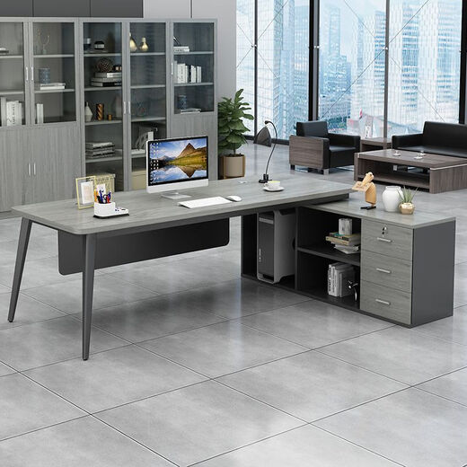 Si Keda Boss Desk Corner Desk Simple Modern Executive Desk Work Desk Staff Desk with Cabinet Manager Desk Supervisor Desk Walnut Desktop + Elegant Black Shelf 160*80 Round Corner Table Thickened + Side Cabinet