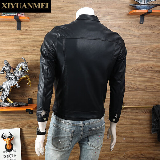 Nishihara Mei Fashion European Stand Collar Leather Jacket Men's 2025 Autumn New Slim Youth Leather Casual Jacket Black L