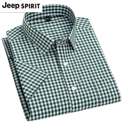 JEEP SPIRIT100 cotton men's plaid short-sleeved shirt for middle-aged and young casual cotton thin model plus size half-sleeved shirt F983 green and white small plaid 39[110-120Jin[Jin equals 0.5 kg]]