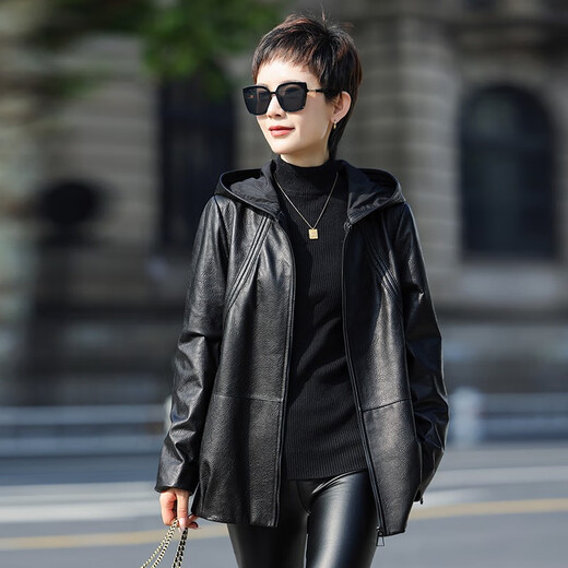 Zhe Shifan Removable Genuine Leather Down Jacket Women's Medium Long Jacket Haining Sheep Leather Jacket Fox Fur Collar Fur 2025 Winter New Black 2XL 135Jin Jin equals 0.5kg --145Jin Jin equals 0.5kg