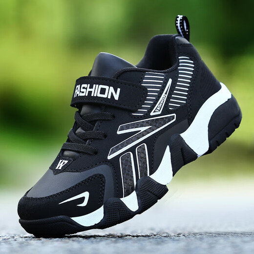 
Hongxing Tong Ke 2025 new boys' sneakers leather waterproof and non-slip children's shoes for spring and autumn mesh medium and large children's winter plus velvet running shoes 689 dark blue leather size 40
