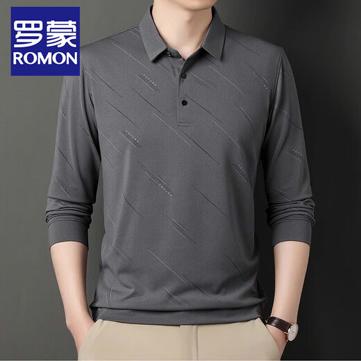 Romon (Romon) Frühlings- und Herbst-Herren-Langarm-T-Shirt mit mittleren Alter und älteren losen Vater Herbst-Kleidung Geschäfte Casual Lapel Polot Shirt 826 Navy Blue 175/XL