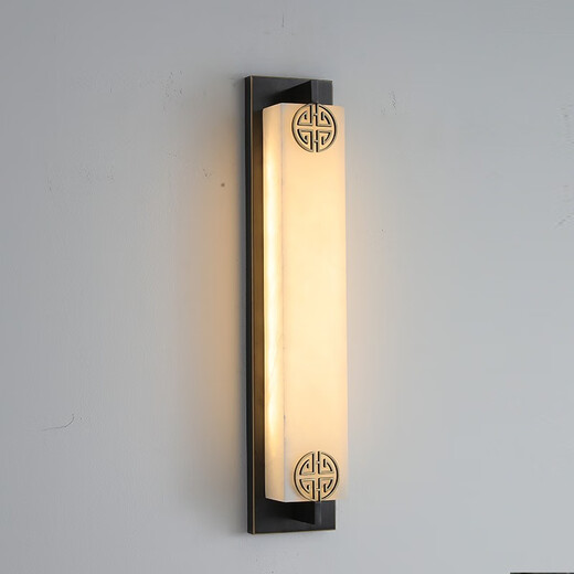 Tong Deng Hui new Chinese style all-copper outdoor waterproof wall lamp natural marble door on both sides of the courtyard villa garden lamp long wall lamp outdoor wall lamp copper color-Fu 60cm