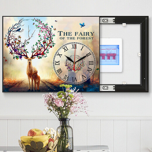YIJLJ modern simple meter box decoration painting Nordic creative silent clock hanging painting without punching hydraulic distribution box mural Starry Sky Fulu KDT12987 55*45 (accommodation 45*35) right push and pull