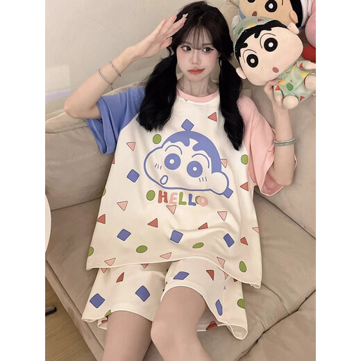 Ningmeng Fat Girls Großgröße Pyjama Pyjamas Hosen Sommer Kurzarm Thin Cette Cartoon Junior High School Schüler plus Fat MM Home Clothing Z-9928 m (geeignet für 80-100jin [Jin entspricht 0,5 kg])