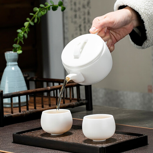 Yuquan Longmen, Dehua white porcelain teapot, mutton fat jade porcelain, plain-fired Hanwa pot, Kungfu tea set, large teapot, ceramic teapot, Hanwa pot (about 280ml_)