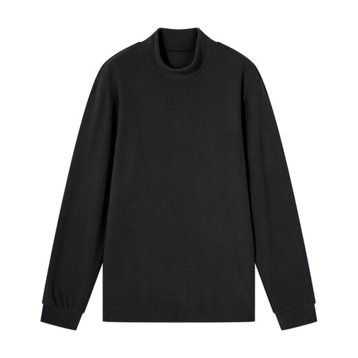Made in Tokyo, long-sleeved T-shirt men's base layer polar fleece autumn and winter plus velvet thermal underwear men's clothing half turtleneck black M