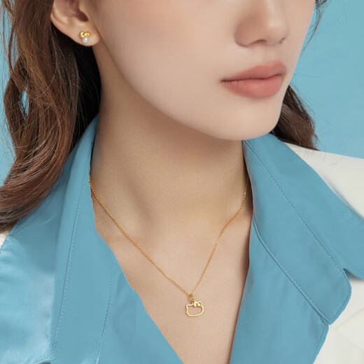 Stone annual ring gold Hello Kitty pendant KT cat clavicle necklace women's pure gold pendant as a holiday gift for girlfriend and wife Pure gold kitty cat head + free chain