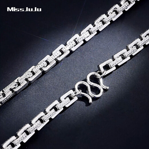 Miss JuJu pt950 platinum necklace men's platinum necklace domineering airtight card base shows a thick square chain car flower version 41-43g long 57-59cm thick about 3.5mm