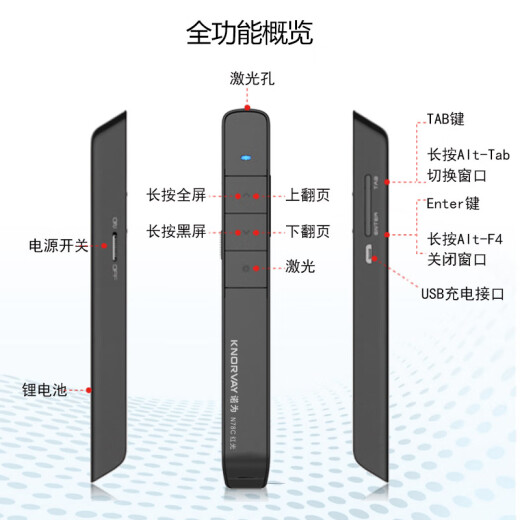 Noway U disk page turning pen 16G storage portable charging PPT remote control pen page turning laser pen demonstration pen wireless demonstrator N78 red light black