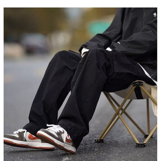 
POUM men's spring and summer long pants men's trendy brand 2025 new work pants men's vibe style straight casual pants men SM-DS19 dark gray XL [120-140Jin[Jin equals 0.5 kg]] The size is small and it is recommended to take a larger size