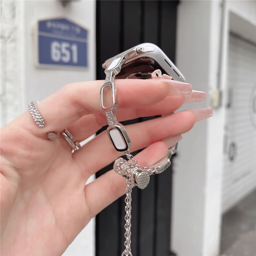 
Star Welcoming Metal Bracelet iwatchS8/S9 Apple Watch Apple Watch87654 Strap Se Bracelet Inlaid Diamond Bracelet Shell Retractable Chain-Silver Apple iWatch S841mm