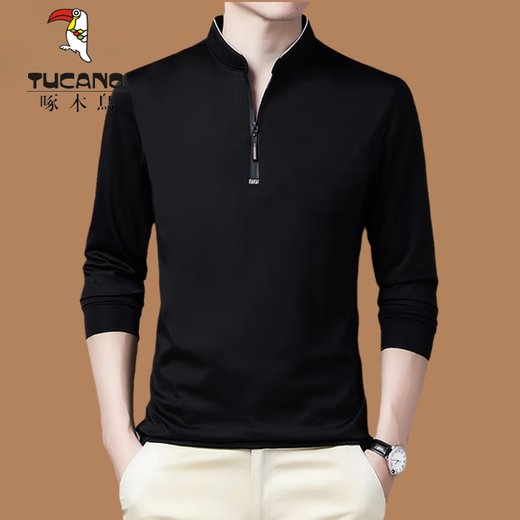 Woodpecker (TUCANO) Spring and Autumn Men's Long Sleeve Thin Sweater Half Zipper Stand Collar Large Size T-shirt Mercerized Cotton Knitted Top Trend QPD-6623 Haqing [Spring and Autumn] Thin S 165/80A Recommended 95-110Jin [Jin equals 0.5 kg]