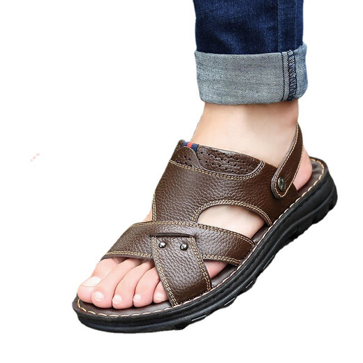 Spechts Sandalen Zehenschicht Kuhläden dicke Sohle Massage Sandalen Herren echte Leder Sommer Herren Sandalen Casual Beach Schuhe 9928 Brown 41