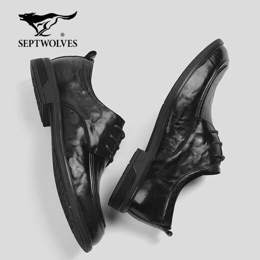 Septwolves Leather Shoes Men's Winter 2025 New First Layer Cowhide Soft Sole Formal Business Shoes Genuine Leather British Style Casual Leather Shoes Black 39