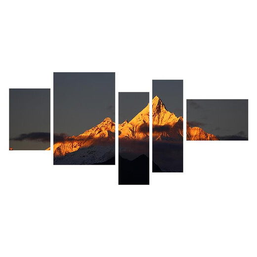 彼枫日照金山客厅装饰画大气富士山沙发背景墙现代简约卧室挂画壁画 彼枫1048 大组合五联画12mm水晶膜
