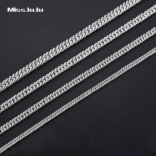 Miss JuJu PT950 Platinum Necklace Men's Platinum Horsewhip Chain Attractive Men's Plain Chain Classic Boss Flat Thick Chain Can Be Customized Weight 26.04g Length 53cm Thick About 4.5mm More Refund or Less Replenishment