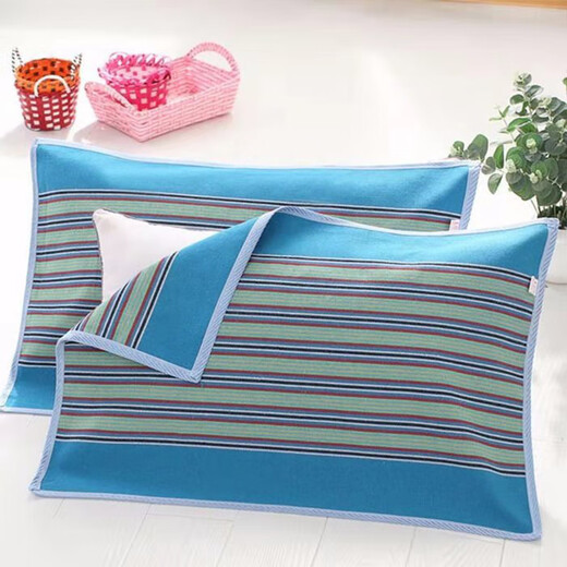 Frangomu thickened old coarse cloth pillow towel linen single encrypted pillow towel for all seasons, sweat-absorbent and breathable 47*74 pair, rose red and gray strips pair