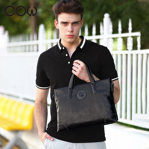 French COW briefcase men's bag business handbag men's fashion casual large capacity business bag C-9808 black