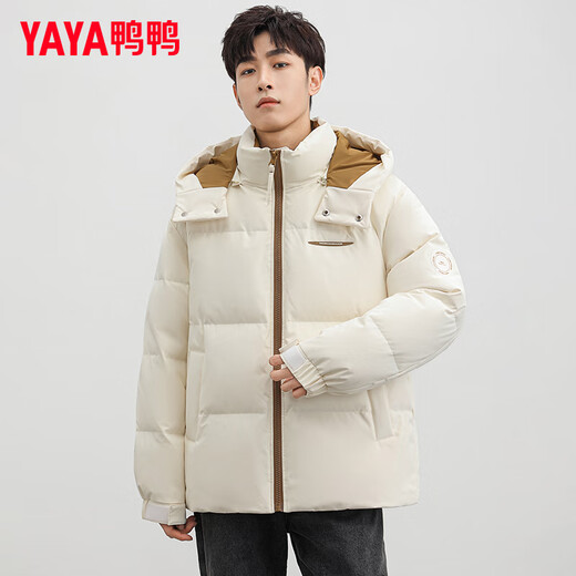 鸭鸭（YAYA）王一博同款羽绒服男短款冬季新款城市时尚休闲保暖外套HY 米白色 XL