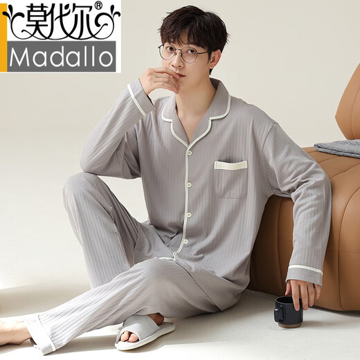 Modal 2024 New Herren Pyjamas im Frühling und Herbst Pure Cotton Longleved Cardigan Set für Herbst und Winter können mit großer Heimkleidung draußen getragen werden. LS1343 Cardigan Set 5xl Keine Männer 5xl empfohlen 200-230jin [Jin ist gleich 0,5 kg]