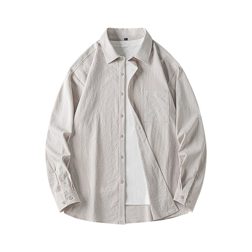 顶峰保罗（Dingfengbaoluo）日系纯色简约长袖衬衫男春秋休闲叠穿高级翻领外套DFC02白色L