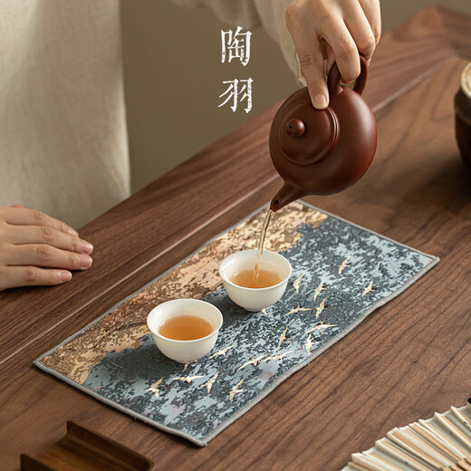 Pottery feather suede tea towel tea cloth tea table towel rag light luxury Chinese absorbent pot towel tea mat kung fu tea set accessories porcelain brocade tea towel Ruihe Tu