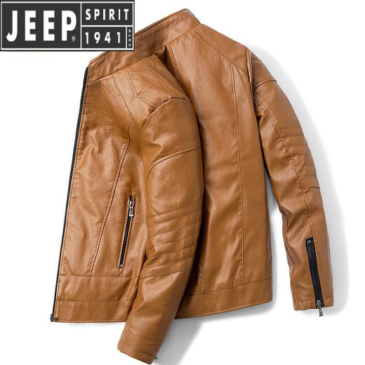 JEEP SPIRIT皮衣外套男春秋新款工装百搭衣服休闲潮牌男装秋冬加绒冲锋皮夹克 9923黑色 L