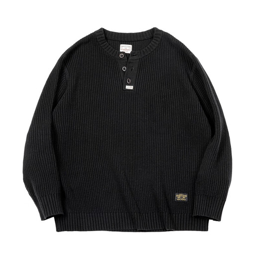 Maden Workwear American retro knitted Henry shirt Ami Khaki vertical striped pullover sweater men's spring black XL