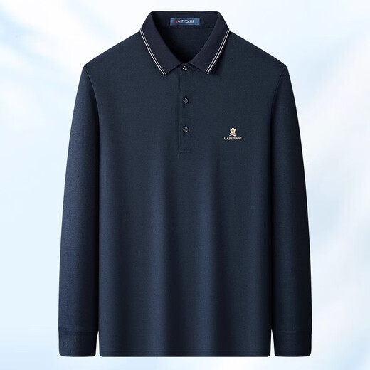 MONTAGUT mulberry silk breathable pique cotton men's Polo shirt long-sleeved 25 spring and autumn business embroidered T-shirt Navy XL