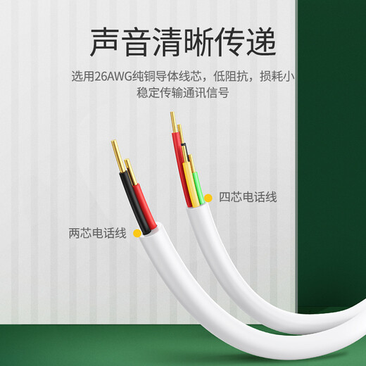 Green Connect 2-core pure copper telephone cable RJ11 engineering home decoration voice telephone cable suitable for communication landline telephone handset connection cable 100 meters 80103
