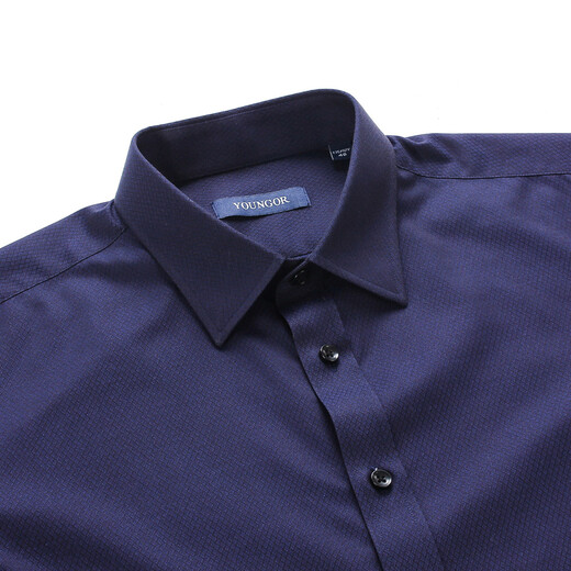 YOUNGOR long-sleeved shirt men's solid color jacquard DP no-iron shirt pure cotton fabric anti-wrinkle, flat and easy to care for GLDP16388FJA dark blue jacquard 39