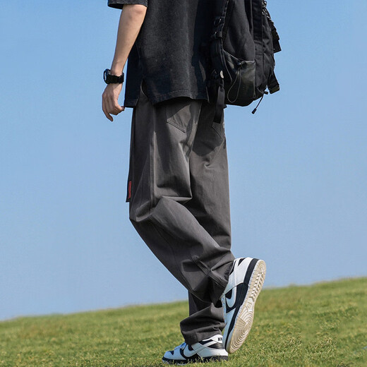 顶峰保罗（Dingfengbaoluo）工装裤子男春夏季日系直筒纯色宽松港风休闲裤子DFS12卡其XL
