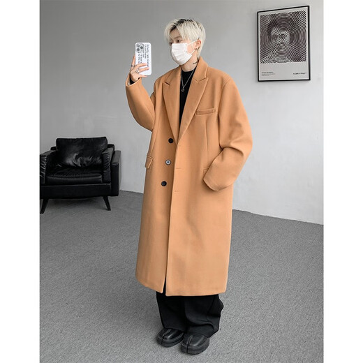 Qingchao Shang 8XL Extra Large Size Windbreaker Men's Spring and Autumn Korean Style Loose Long Woolen Coat Men's Fashion 300Jin Jin is equal to 0.5kg Youth Jacket Black and Cotton 8XL Recommended 265-290Jin Jin is equal to 0.5kg