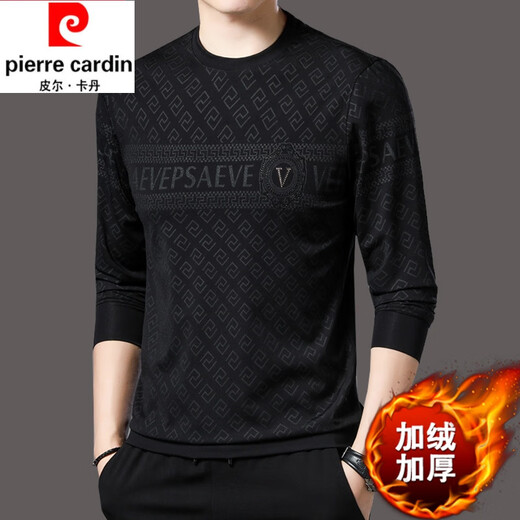 Pier Cardin Autumno de alta gama e invernal sudadera de terciopelo para hombres camiseta de manga larga camiseta engrosada de la base en espesas de mediana edad para hombres de mediana edad T F9902 Velvet negro 190/4xl adecuado para el peso 190-220Jin [Jin equivale a 0.5 kg]