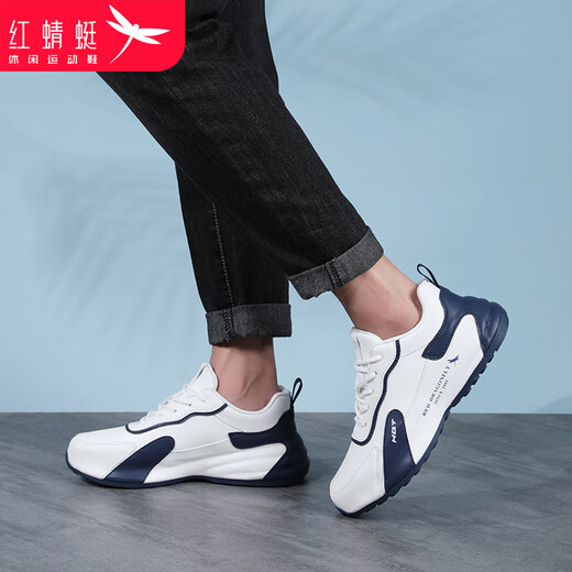 Red Dragonfly men's shoes with sole leather autumn and winter casual shoes men's dad shoes thick sole heightening shoes men WXA342463 white blue 41