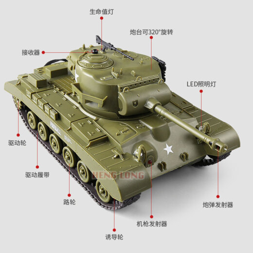 HENGLONG remote control tank toy car children's electric charging wireless battle military tank boy toy parent-child toy Sherman VS Pershing (parent-child battle with two vehicles) dual-electric version takes about 60 minutes to play