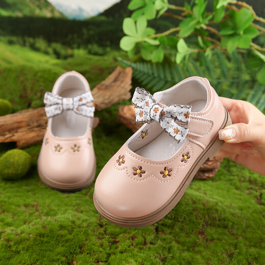Yezhi Girls' Leather Shoes for Spring and Autumn Seasons New Fashion Soft Soled Princess Shoes Bow Embroidered Children's Shoes Girls Off-White 23 Inner Length 14.5cm