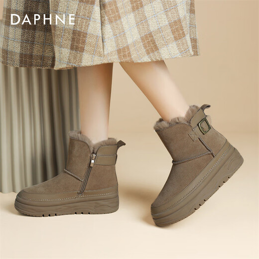 Daphne snow boots winter velvet thickened Northeastern cotton shoes thick-soled short boots women's shoes 4023608067 Khaki 37